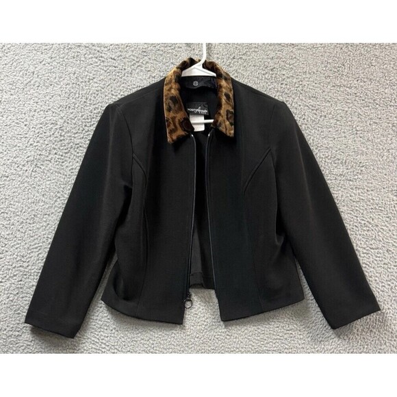 Vintage Positive Attitude Blazer Womens 12 Black Animal Print Detachable Collar - Picture 1 of 12